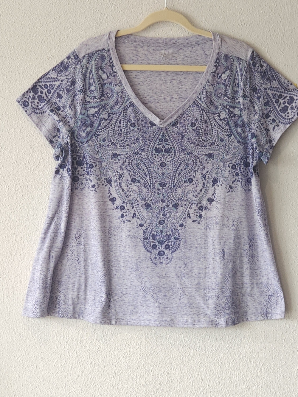 Style & Co. Lavender Paisley V-Neck Tee PLUS SIZE 2X